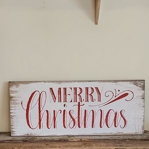 Rustic Merry Christmas Sign - Red and White